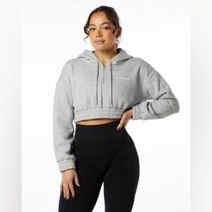Alphalete Capital Crop Hoodie With Quarter Zip Heather Gray